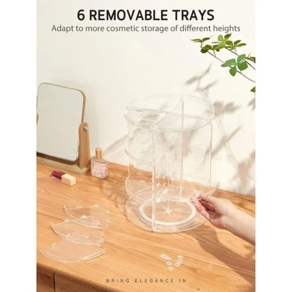 360° Rotating Makeup Organizer, Adjustable Large Vanity Storage Holder - Clear